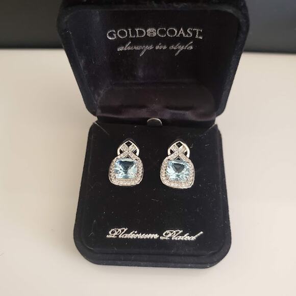 Gold Coast Earrings Platinum Plated Aquamarine‎ CZ Romantic Feminine Bling NIB - Picture 4 of 6